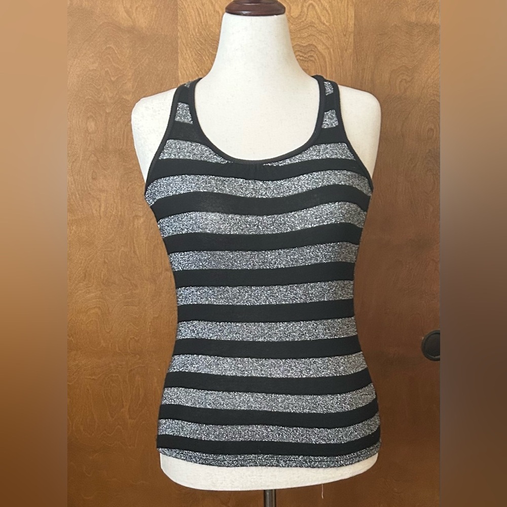 Striped Metallic Thread Knit Racerback Tank Top